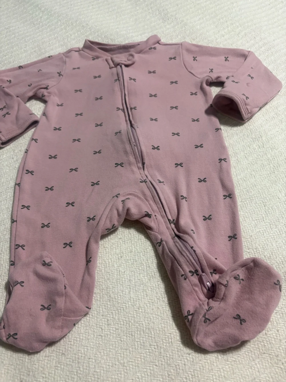 Carter’s Dusty Rose Bow 2 Way Zipper Footie Pajamas with Foldover Mittens 3M
